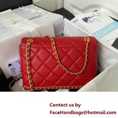 Chanel Grained Calfskin  &  Gold-Tone Metal Chain Flap Bag AS4489 Red 2023